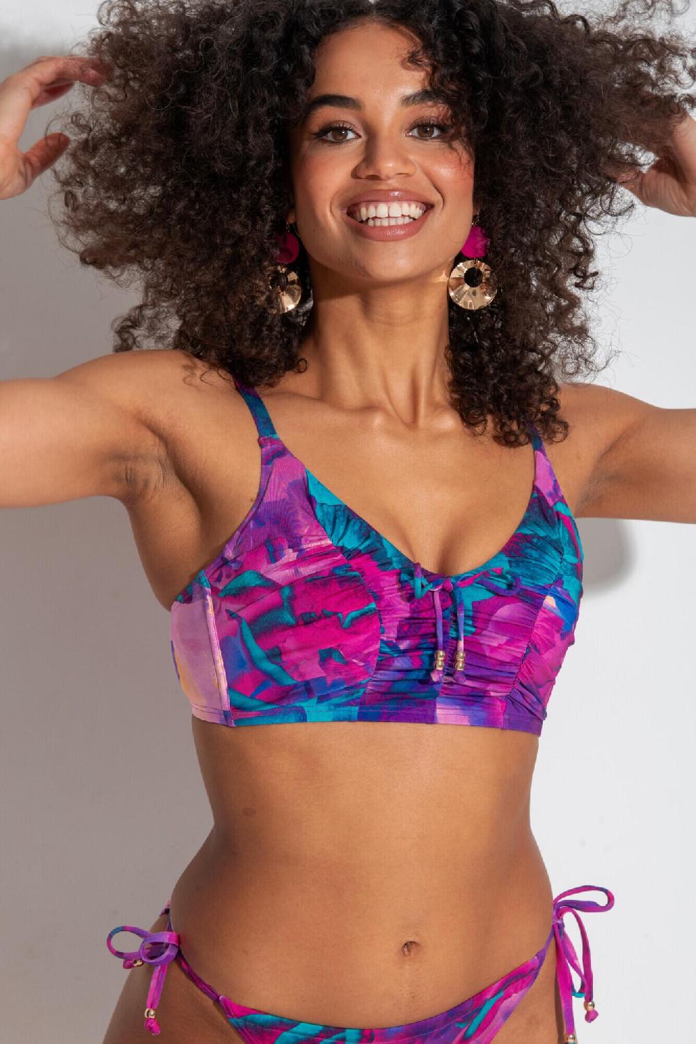 pour moi Cabana Underwired Longline Ruched Bikini Top - Purple Floral