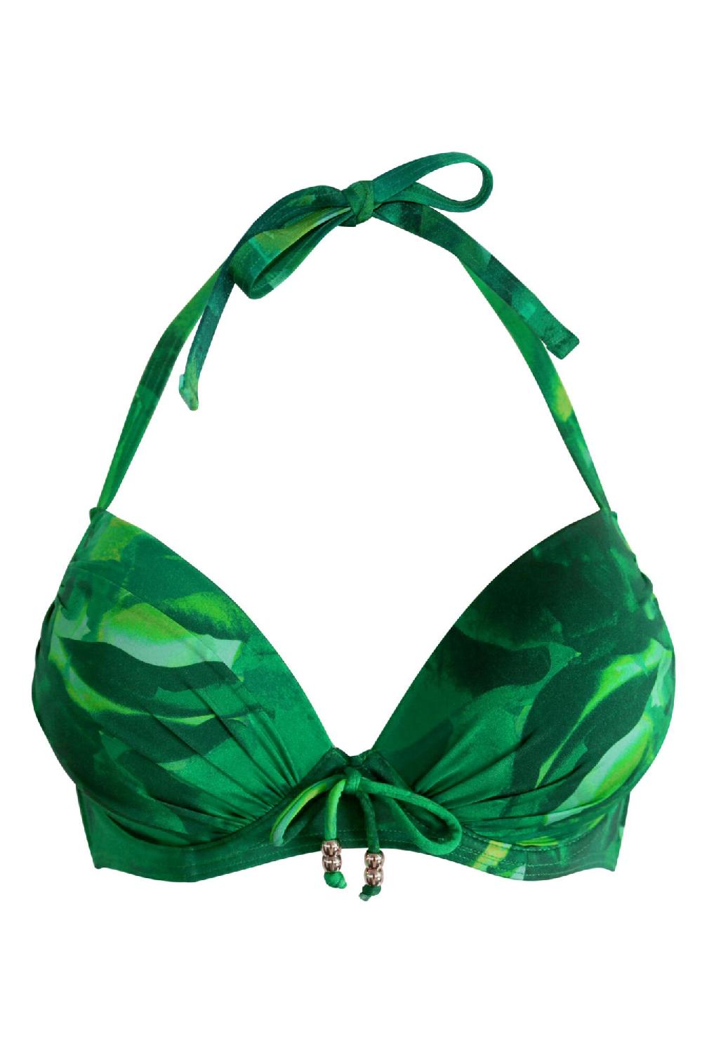 Pour Moi Cabana Underwired Padded Push-Up Boost Ruched Top - Green Multi