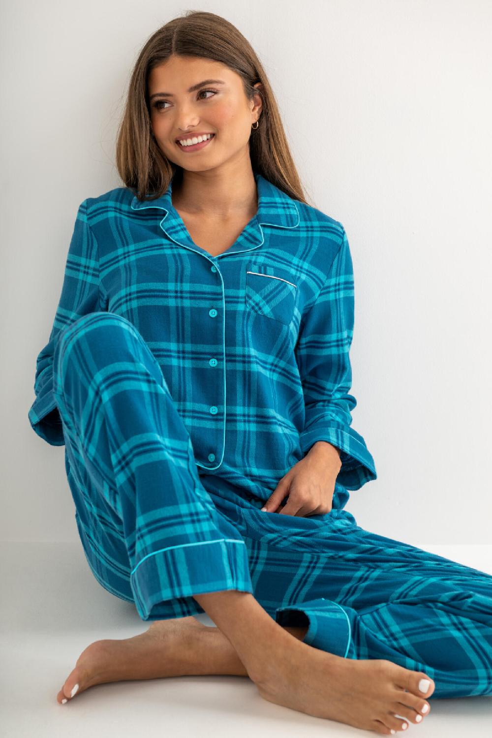 Pour Moi Cosy Check Brushed Cotton Pyjama Gift Set - Blue/Navy