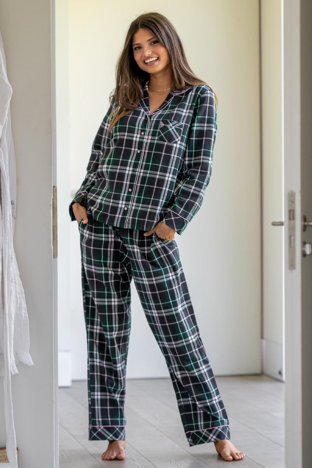 Pour Moi Cosy Check Brushed Cotton Pyjama Gift Set - Forest/Black