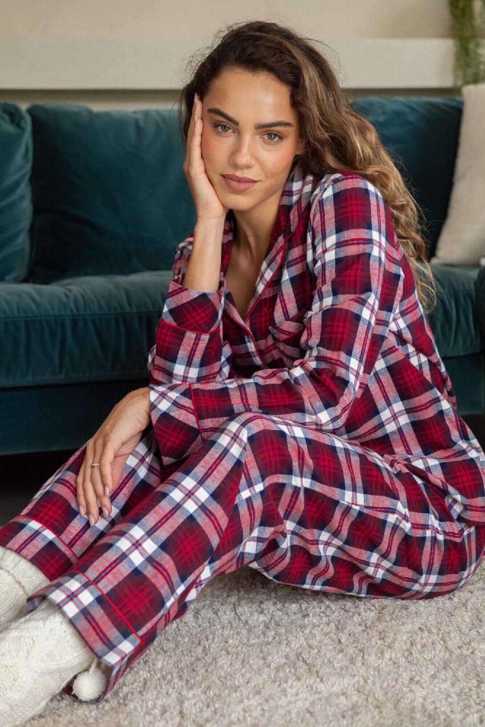 Pour Moi Cosy Check Brushed Cotton Pyjama Gift Set - Navy/Red/White
