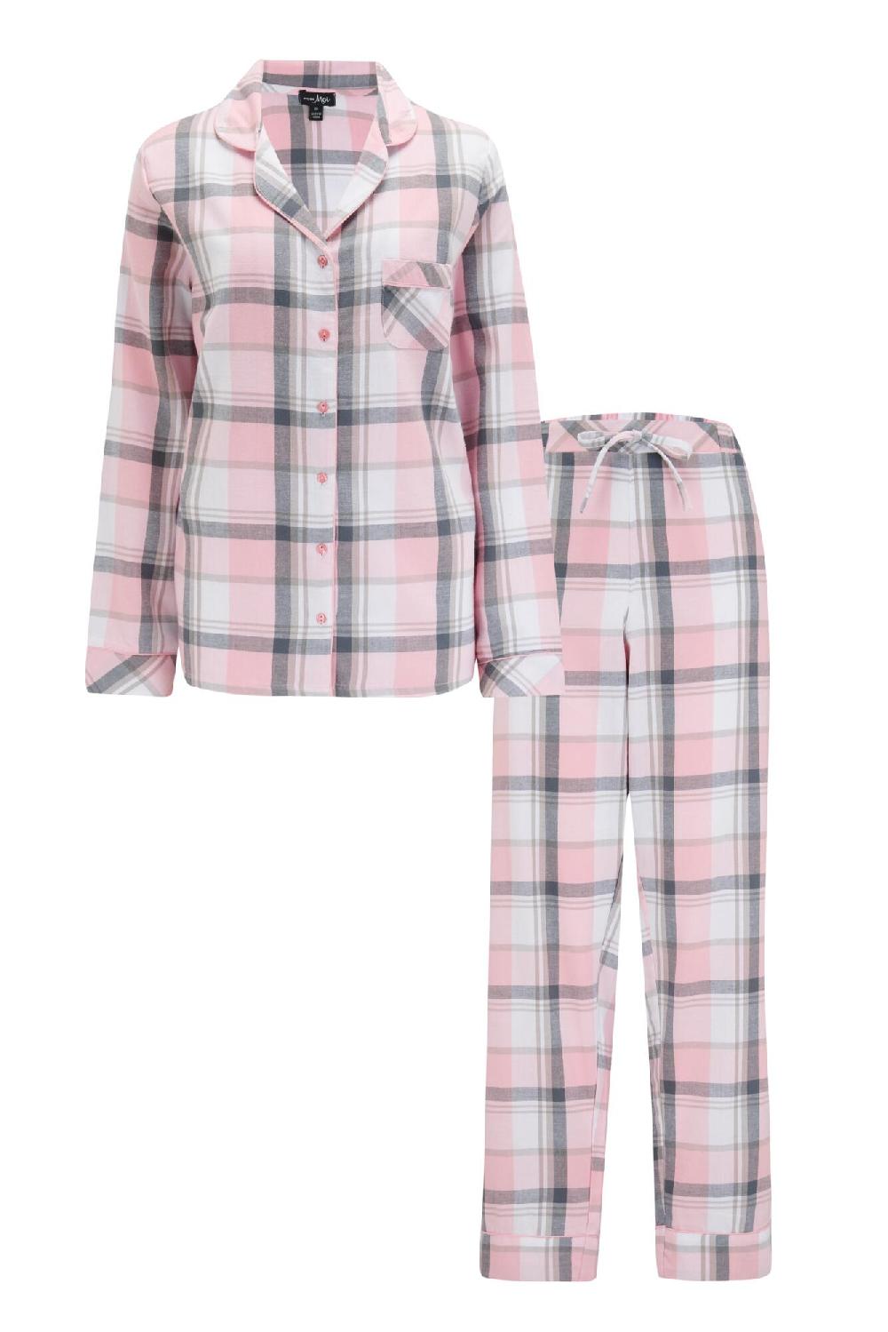Pour Moi Cosy Check Brushed Cotton Pyjama Gift Set - Pink/Grey