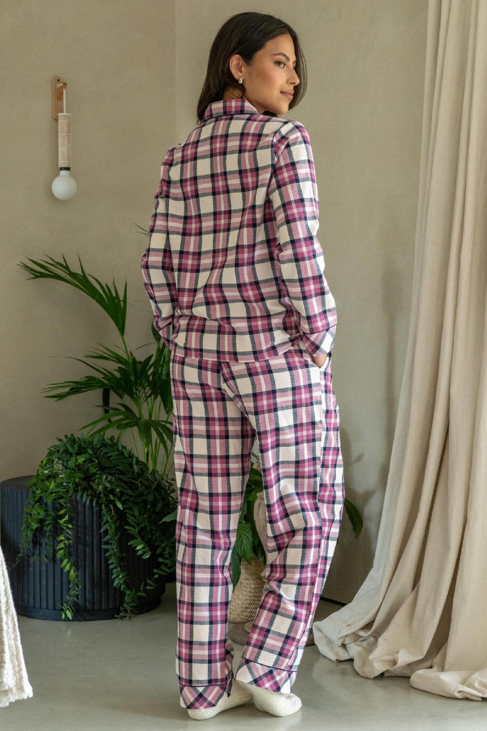 Pour Moi Cosy Check Brushed Cotton Pyjama Gift Set - Pink/Navy