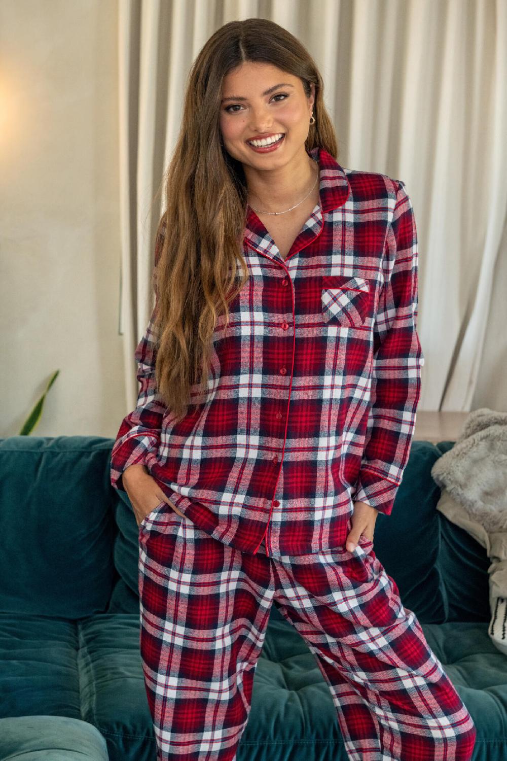 Pour Moi Cosy Check Brushed Cotton Pyjama Gift Set - Red/White/Navy
