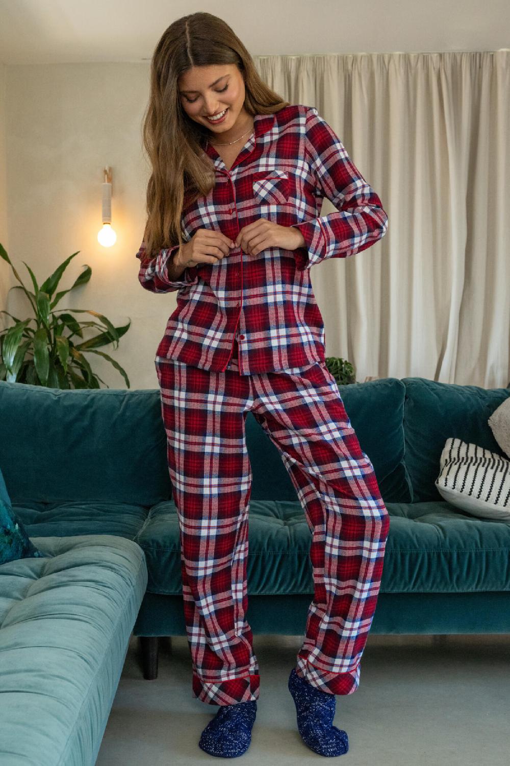 Pour Moi Cosy Check Brushed Cotton Pyjama Gift Set - Red/White/Navy
