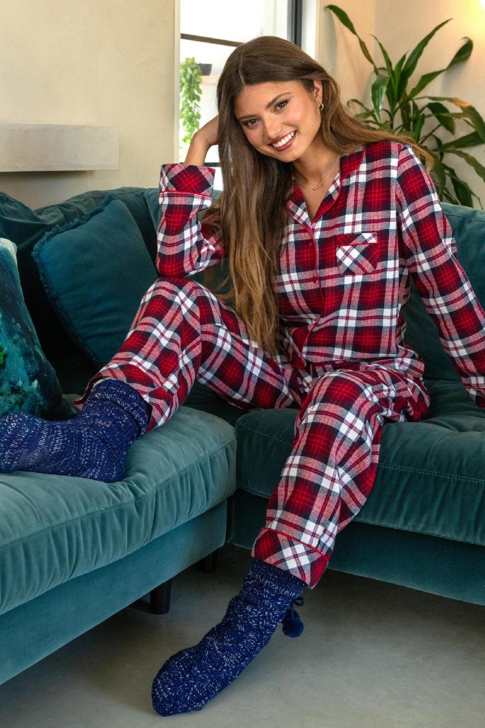 pour moi Cosy Check Brushed Cotton Pyjama Gift Set - Red/White/Navy