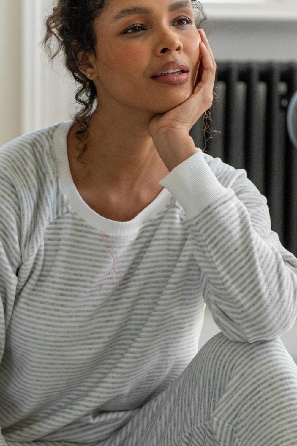 Pour Moi Cosy Fleece Sweatshirt And Jogger Pyjama Set - Grey/White