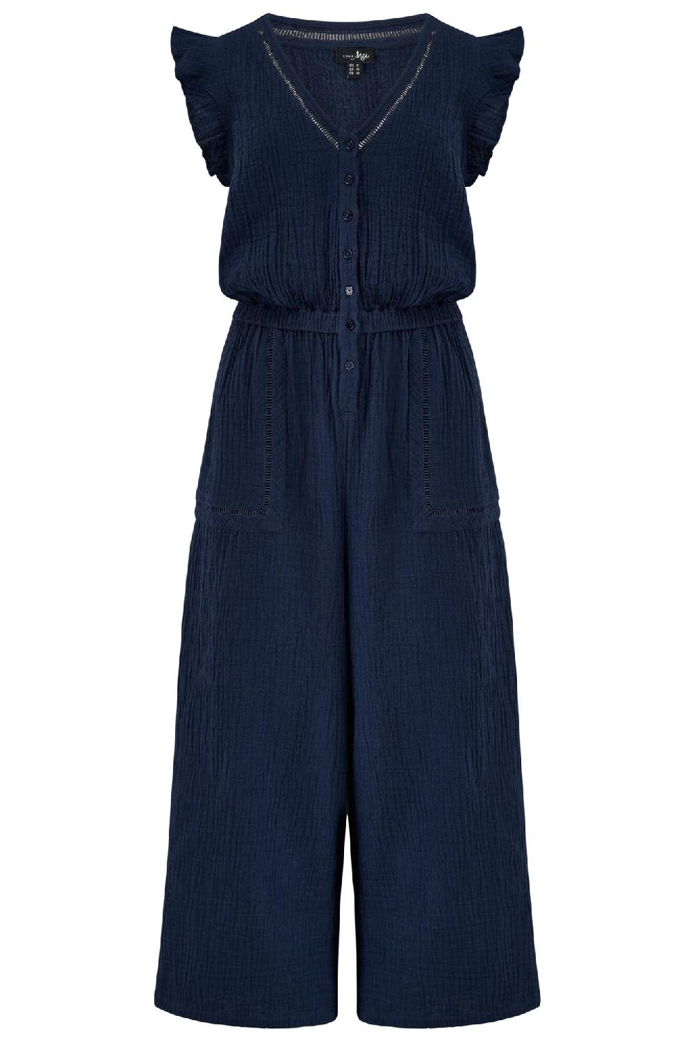 Pour Moi Cotton Double Cloth Ladder Trim Jumpsuit - Navy