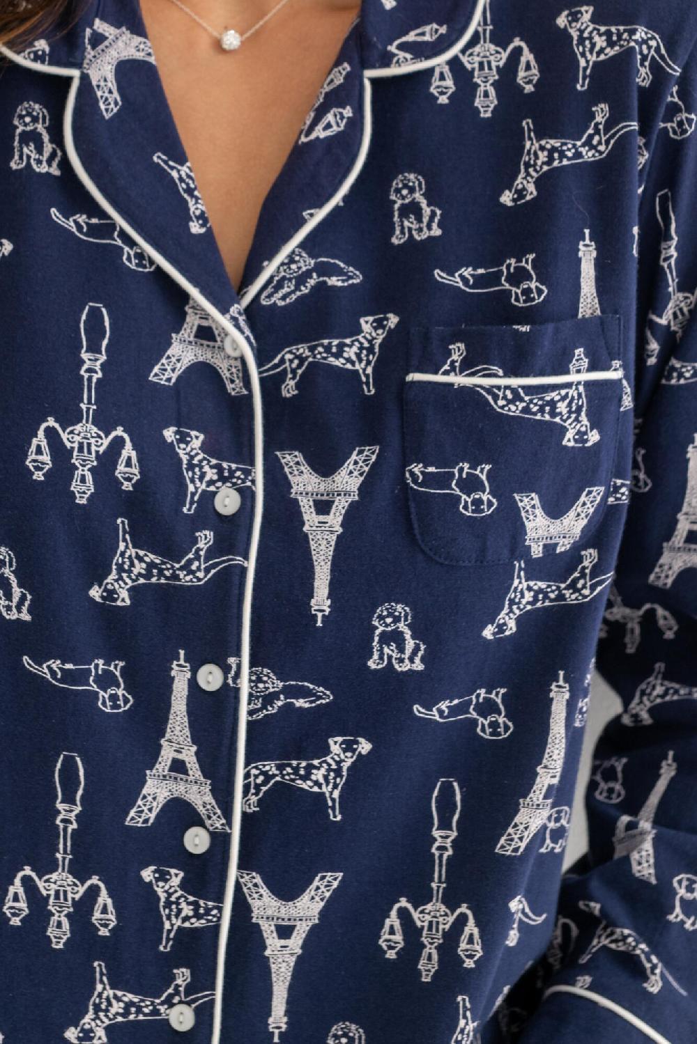Pour Moi Cotton Jersey Revere Collar Pyjama Set - Navy/White