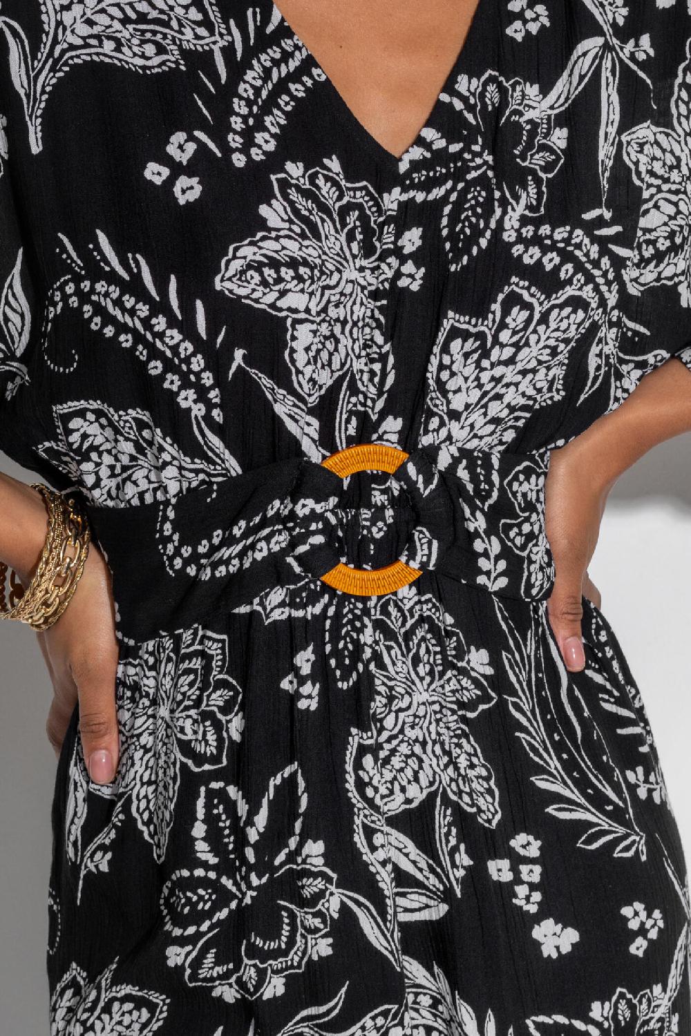 Pour Moi Crinkle O-Ring Woven Beach Jumpsuit - Black/White