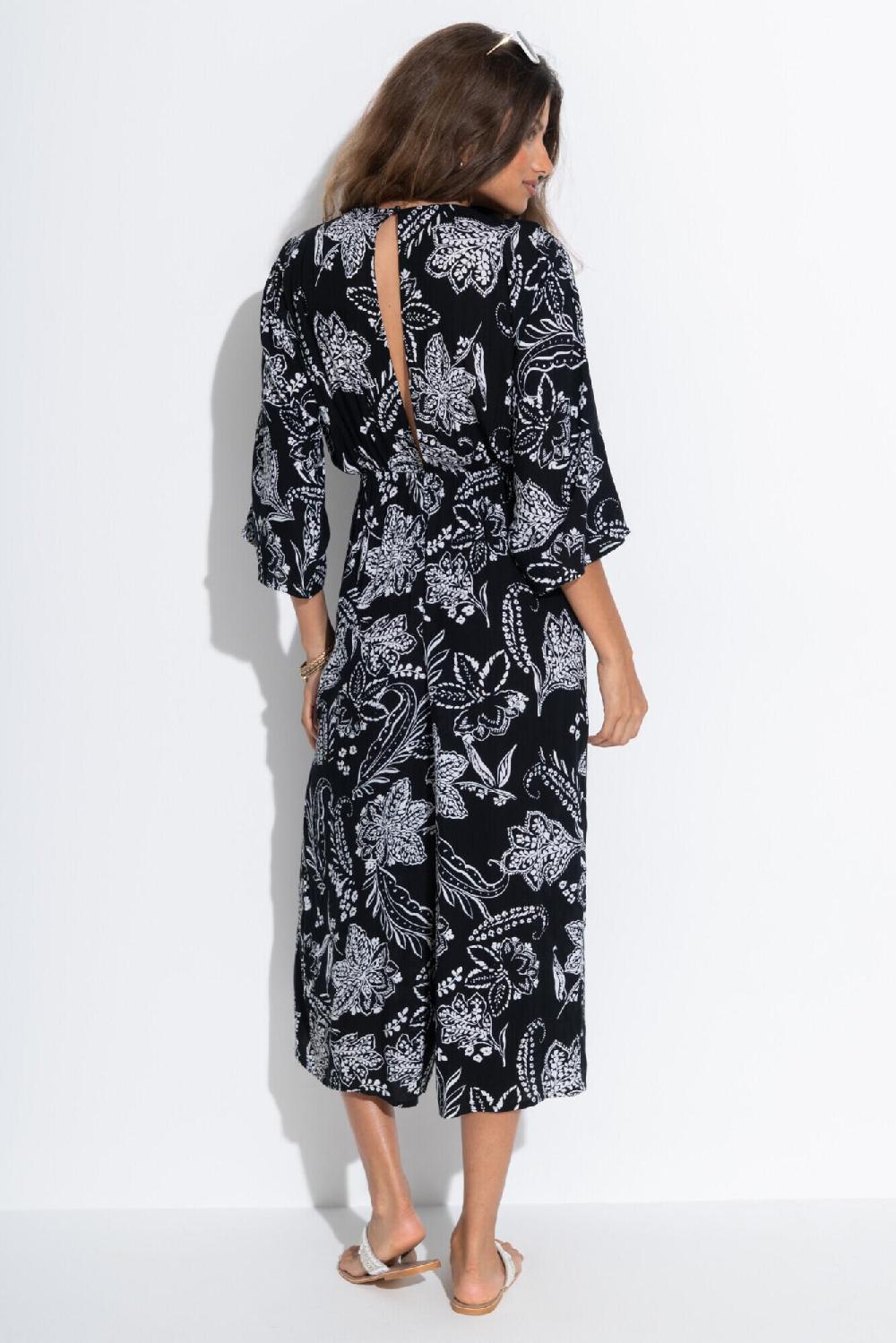 Pour Moi Crinkle O-Ring Woven Beach Jumpsuit - Black/White