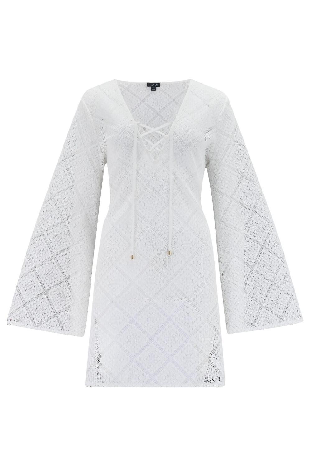 Pour Moi Crochet Lace Long Sleeve Beach Cover Up - Ivory