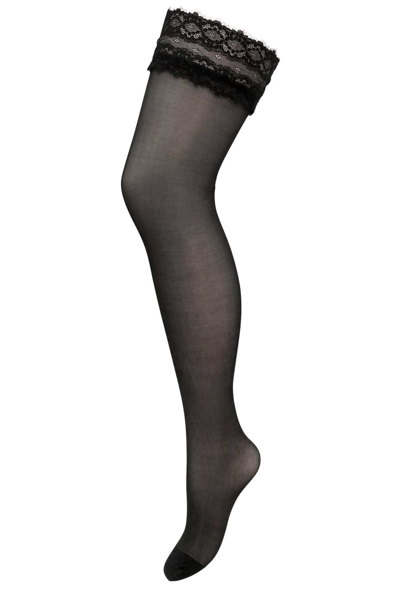Pour Moi Dark Romance Eyelash Lace Top 15 Denier Stocking - Black
