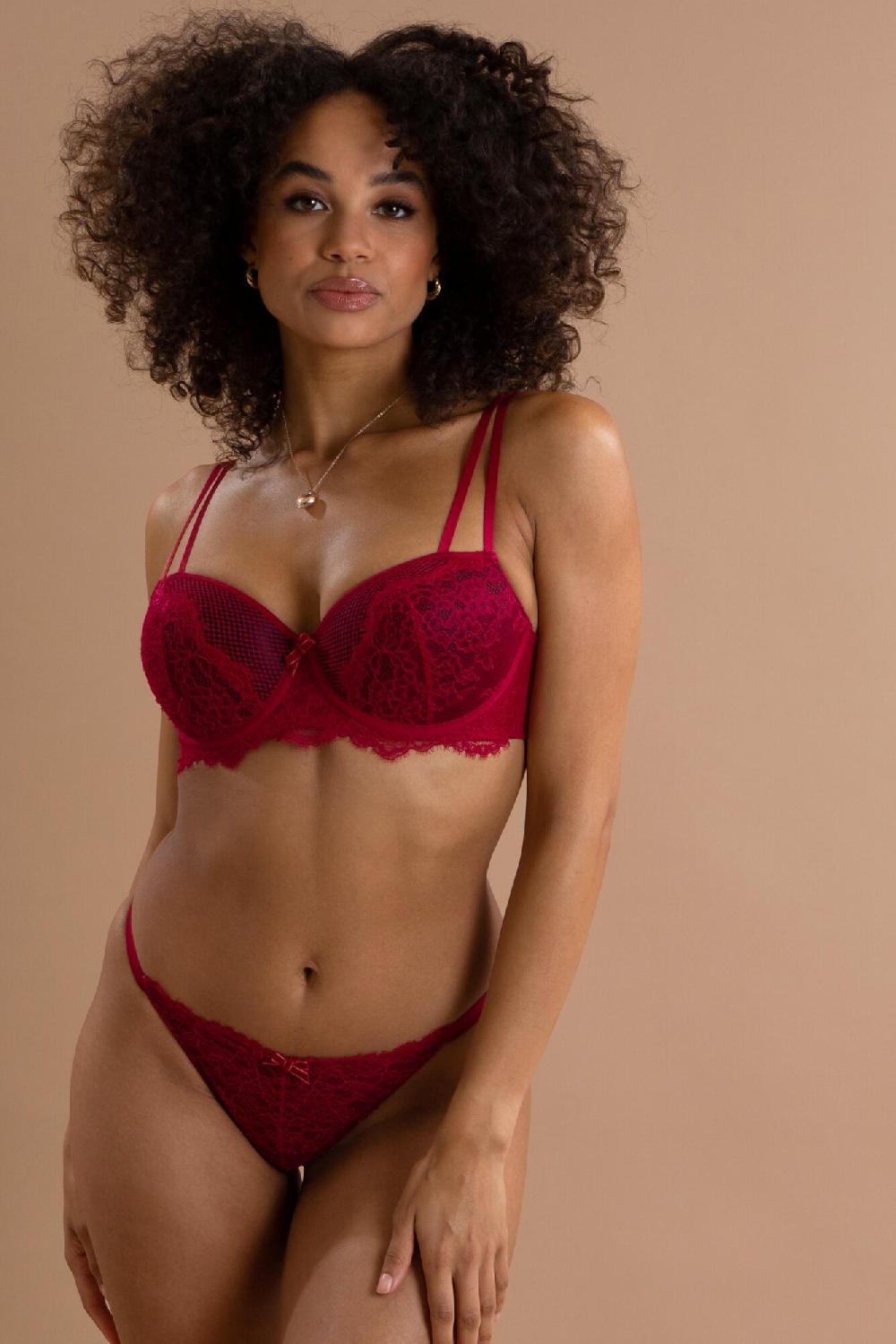 Pour Moi Dark Romance Padded Balconette Push Up Bra - Red/Black