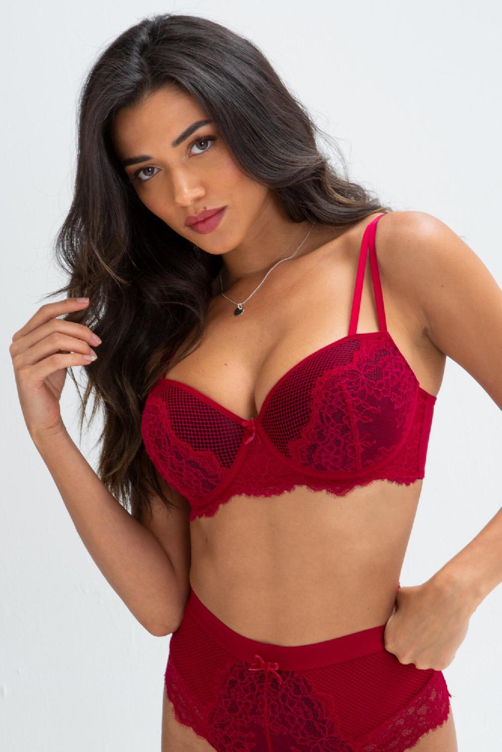 Pour Moi Dark Romance Padded Balconette Push Up Bra - Red/Black