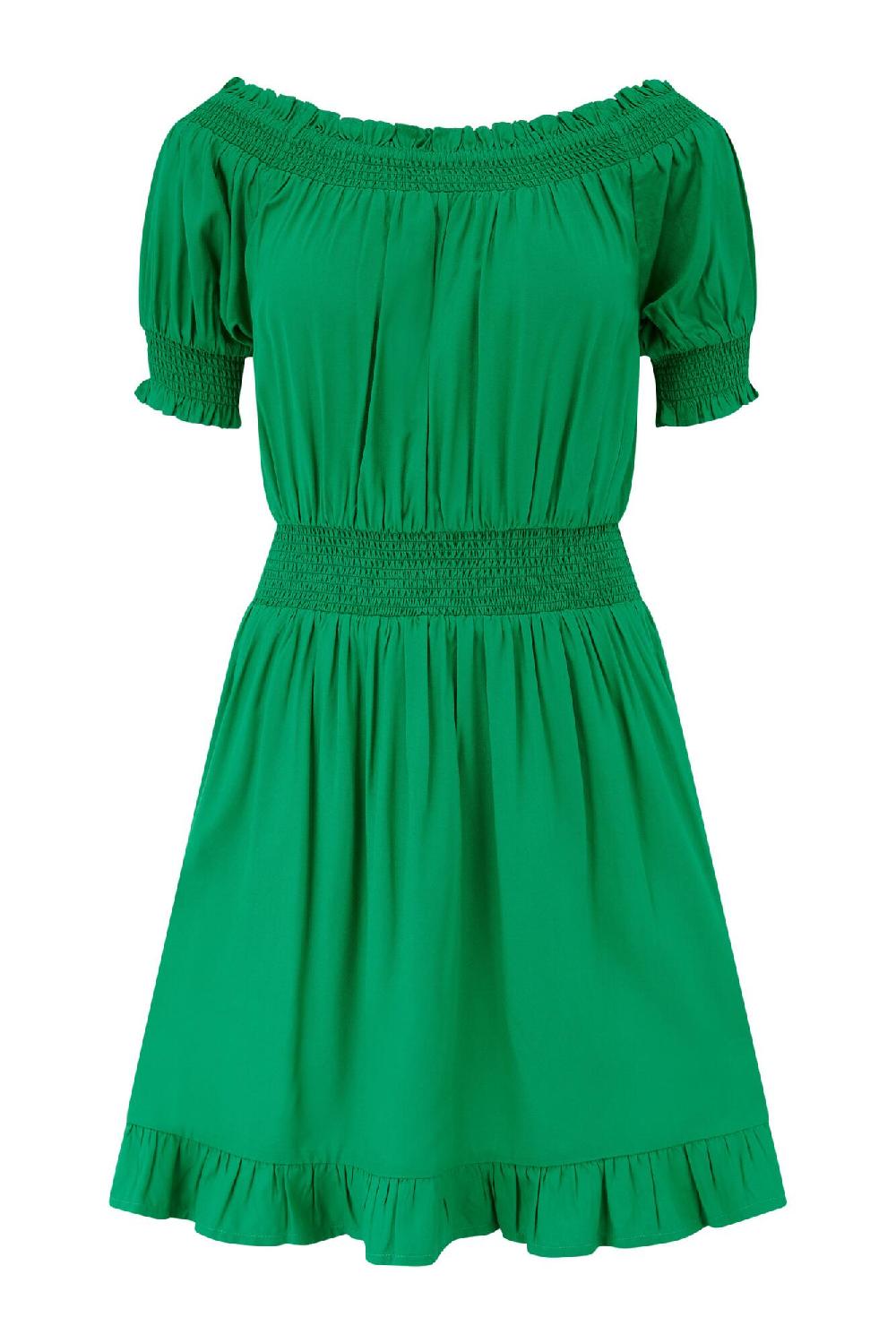 Pour Moi Eloise Puff Sleeve Woven Bardot Mini Dress - Green