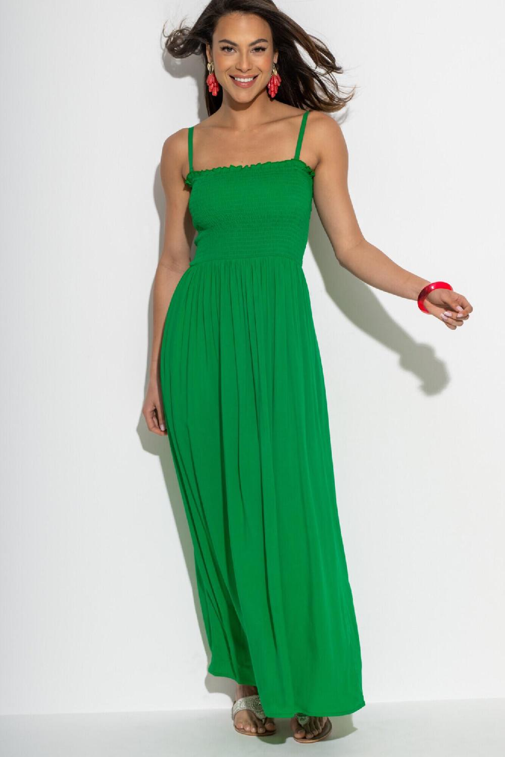 Pour Moi Emma Strapless Shirred Bodice Maxi Beach Dress - Green