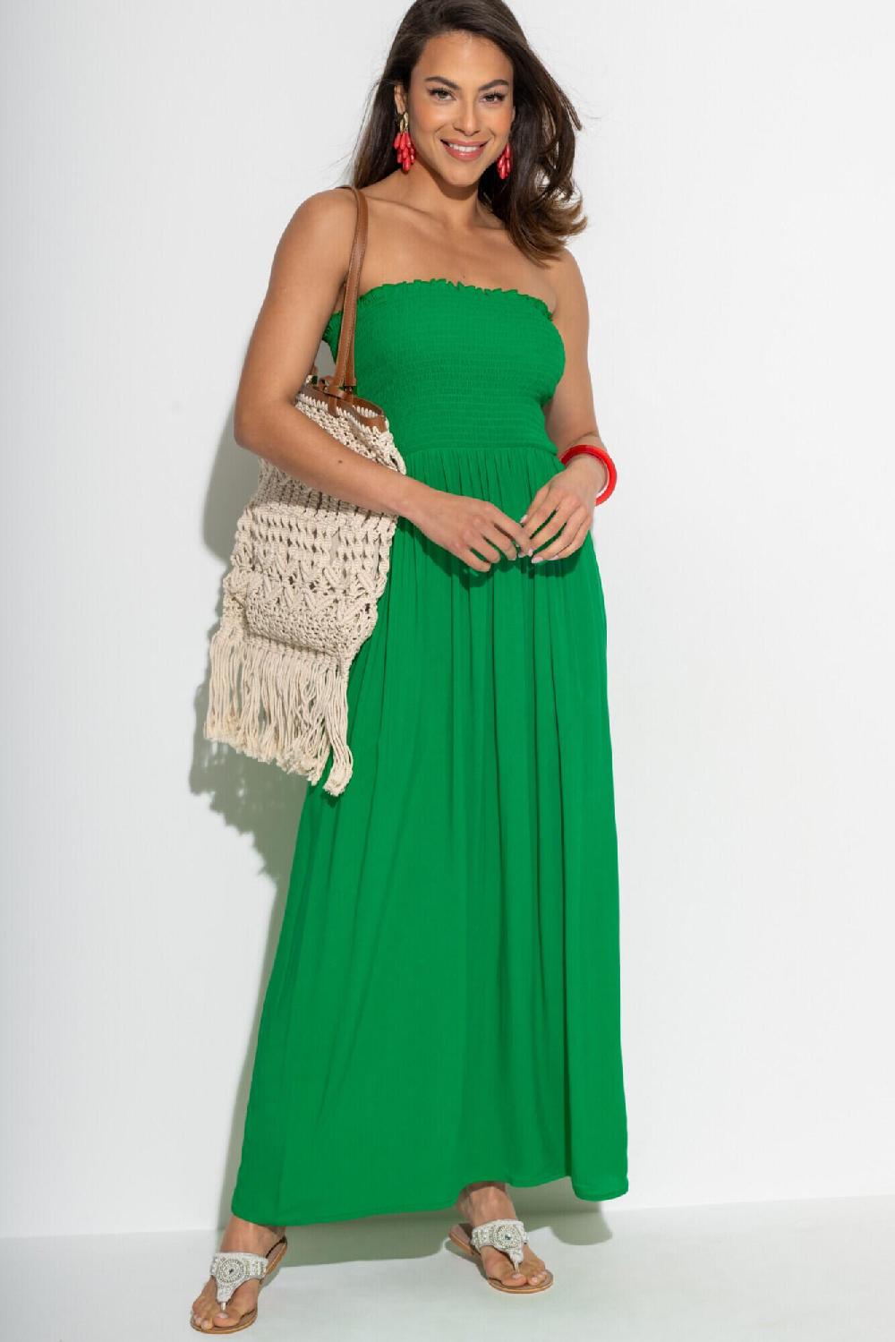 Pour Moi Emma Strapless Shirred Bodice Maxi Beach Dress - Green