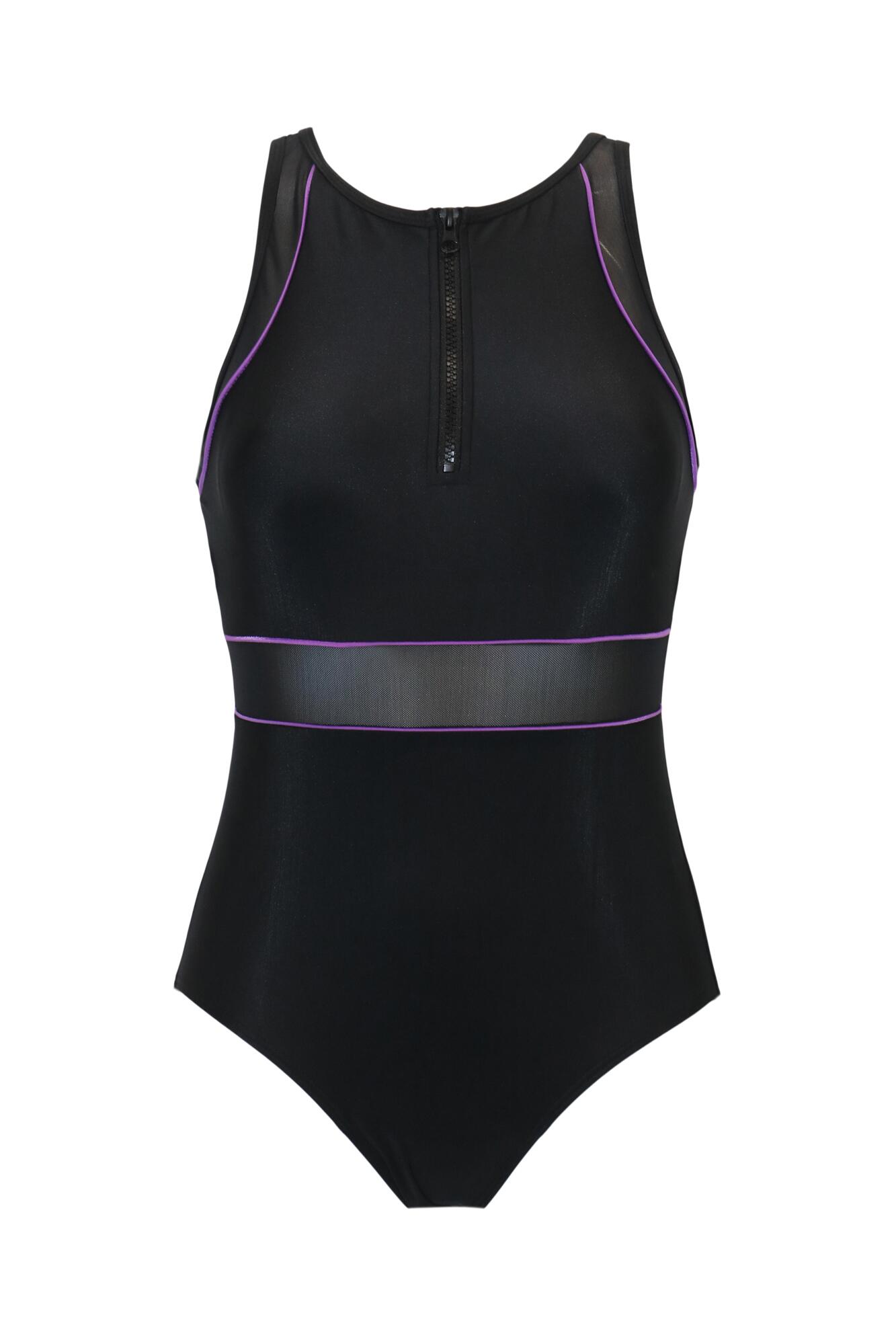 Pour Moi Energy Chlorine Resistant Recycled High Neck Zip F - Black/Purple