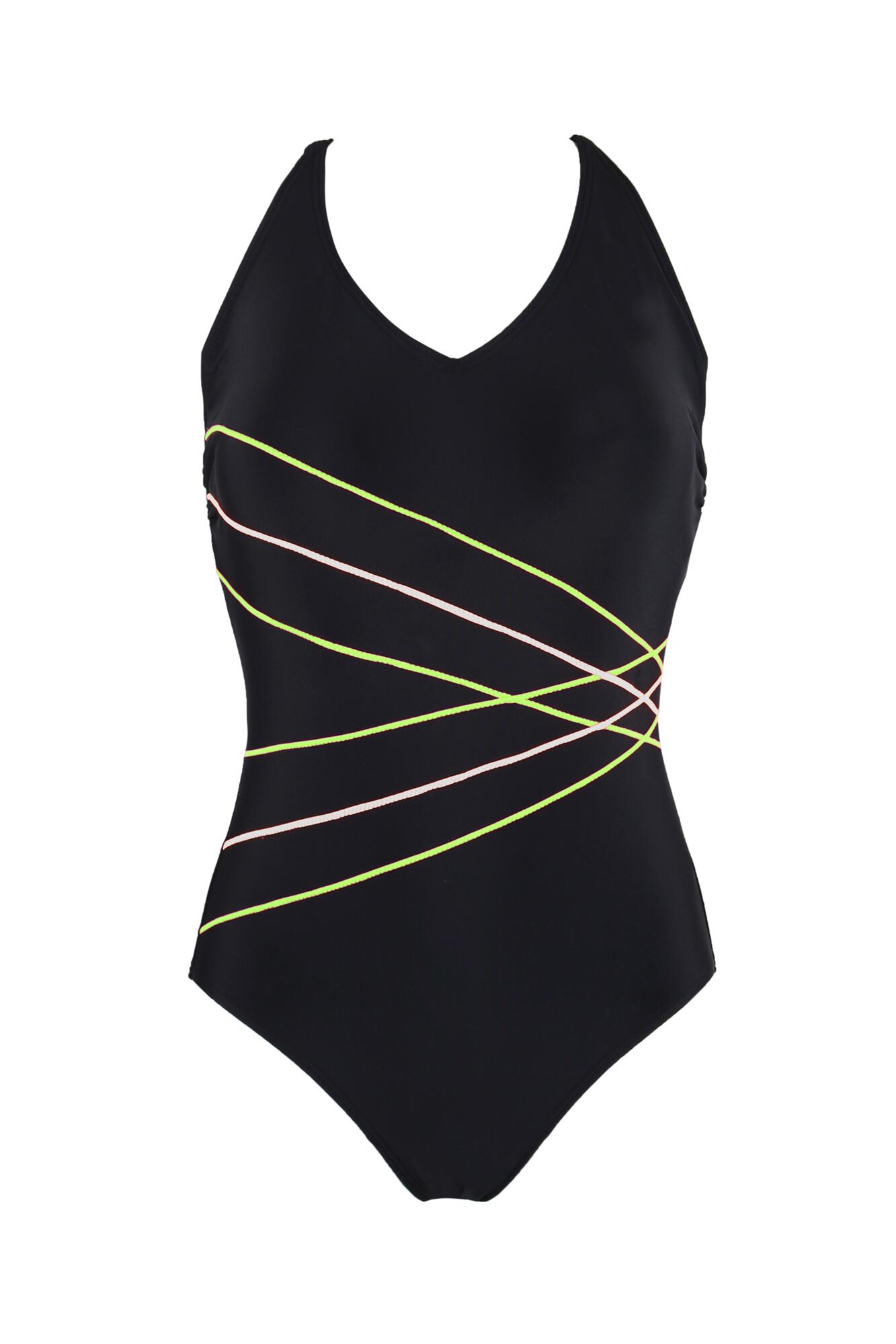 Pour Moi Energy Chlorine Resistant Recycled V Neck Linear S - Black/Lime