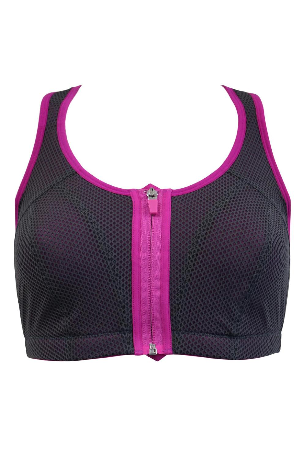 Pour Moi Energy Elevate Non-Wired Zip Front Sports Bra - Grey/Orchid