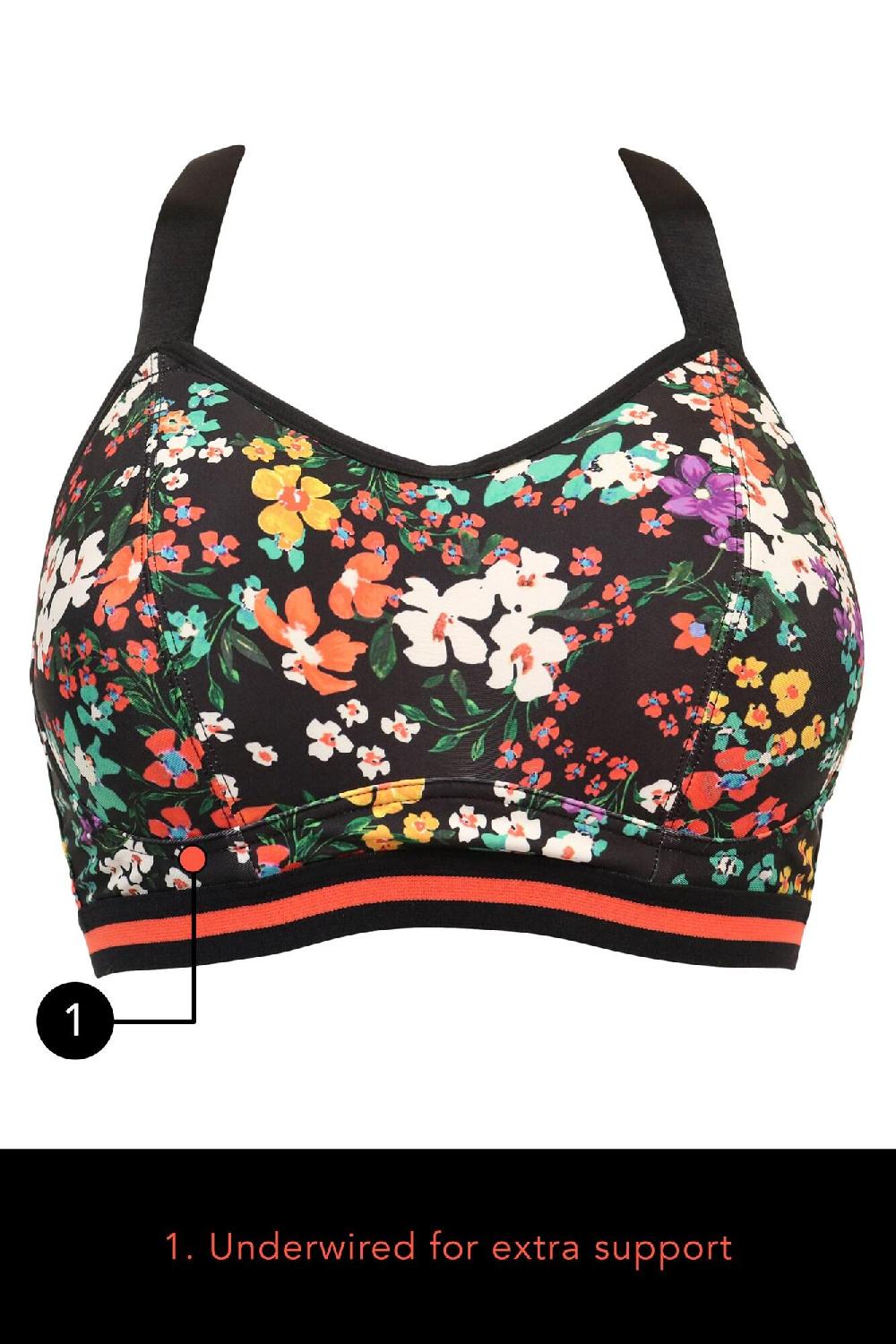 Pour Moi Energy Empower U/W Lightly Padded Convertible Sports Bra - Black Ditsy