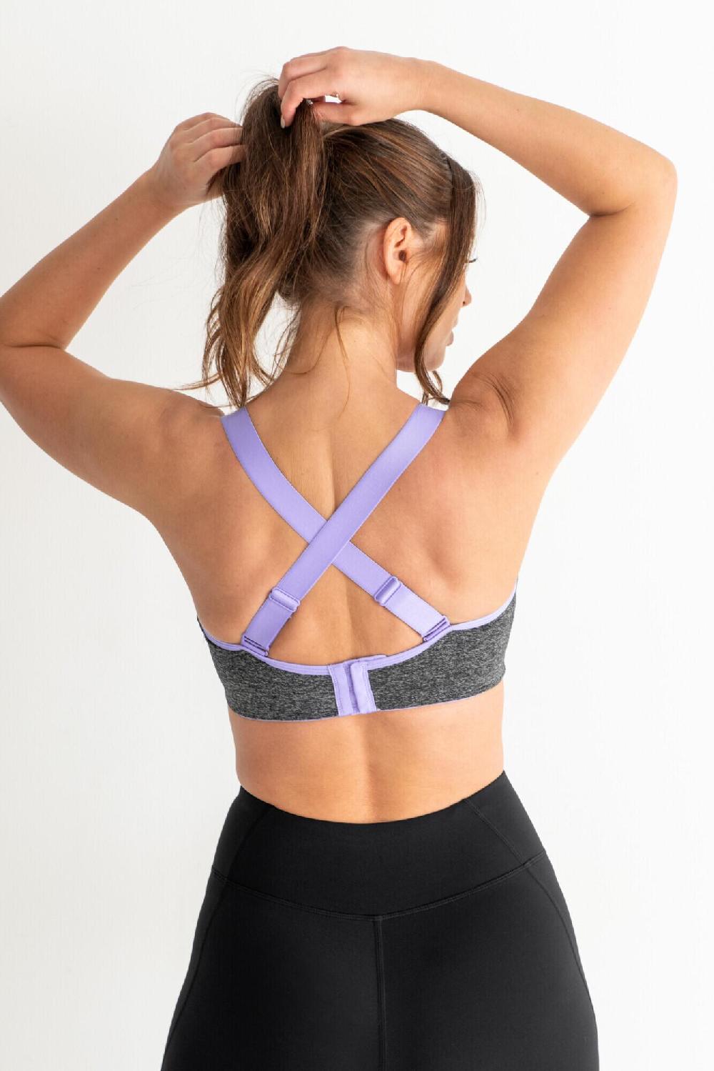 Pour Moi Energy Empower U/W Lightly Padded Convertible Sports Bra - Grey Marl/Purple
