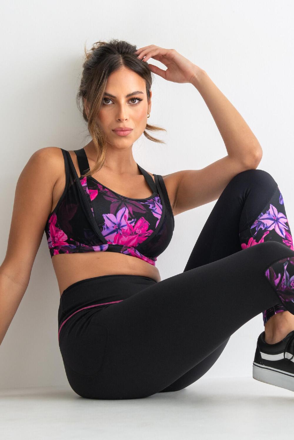 Pour Moi Energy Infinite Double Strap Lightly Padded UW Sports Bra - Black Floral