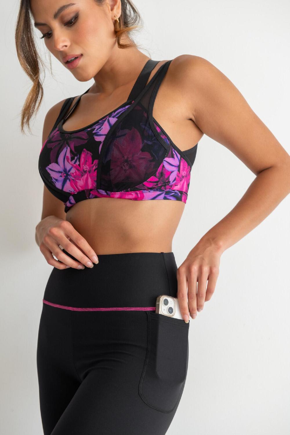 Pour Moi Energy Infinite Double Strap Lightly Padded UW Sports Bra - Black Floral