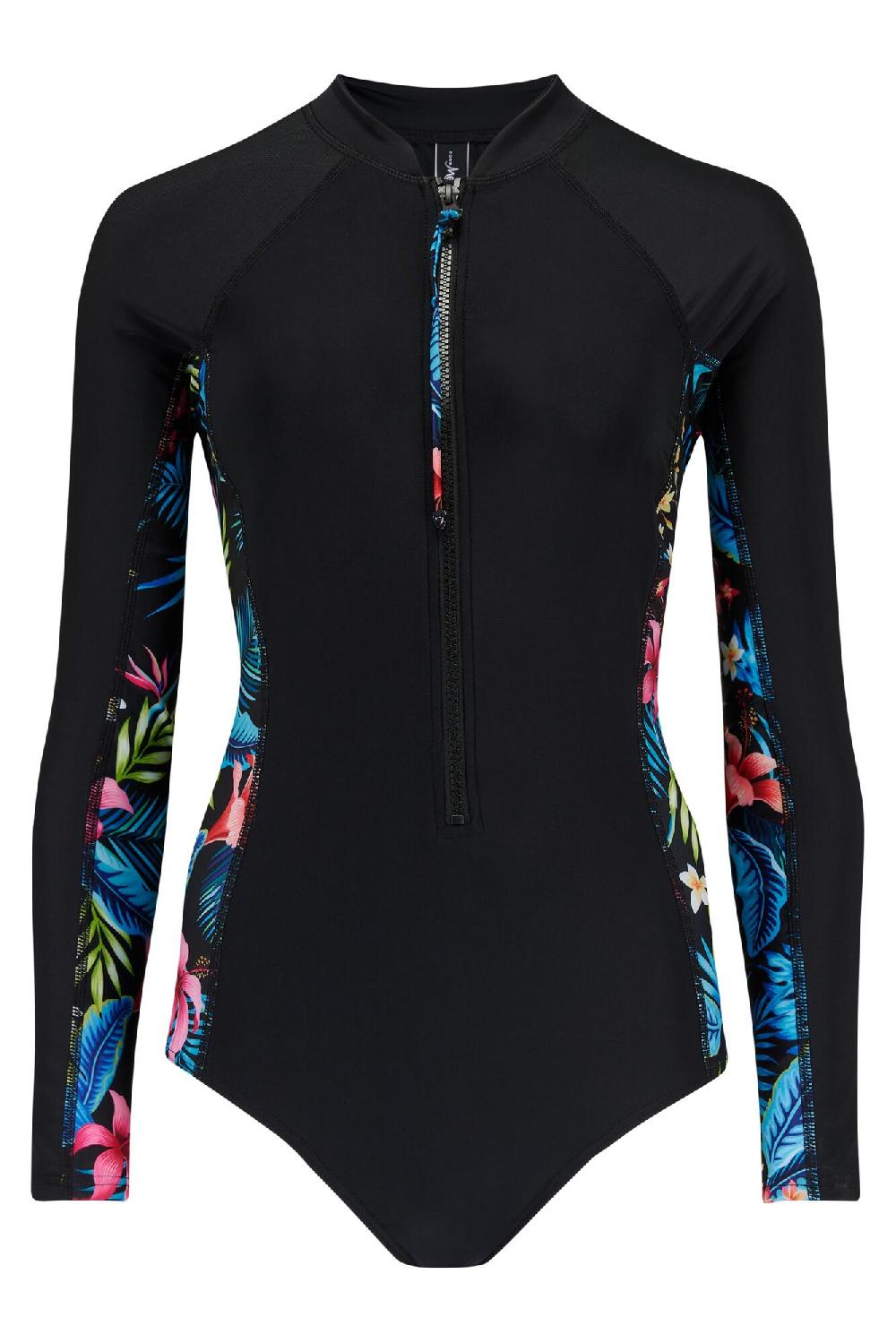 Pour Moi Energy Long Sleeved Zip Front Paddle Swimsuit - Tropical