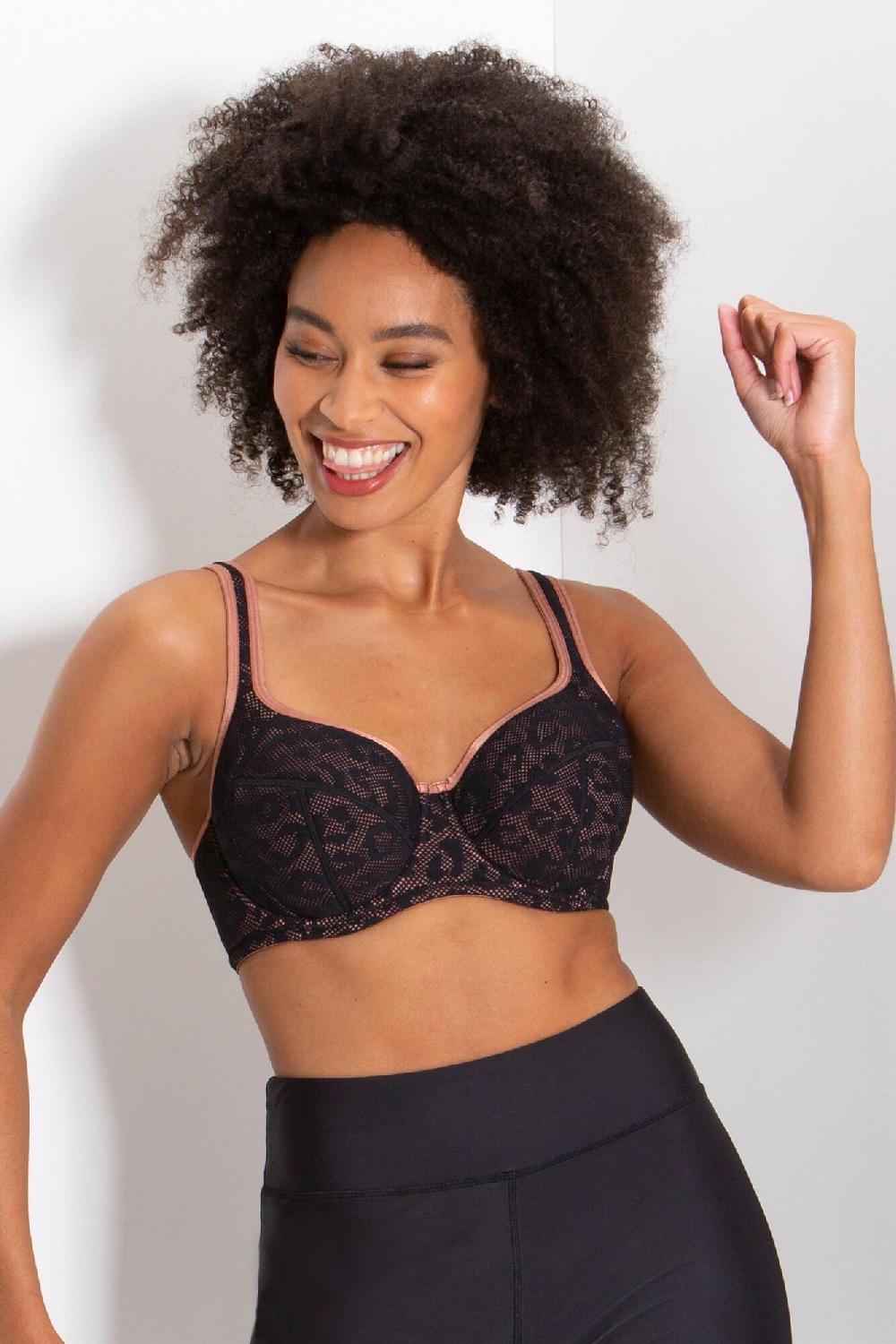 Pour Moi Energy Reach Underwired Lightly Padded Sports Bra - Black Lace