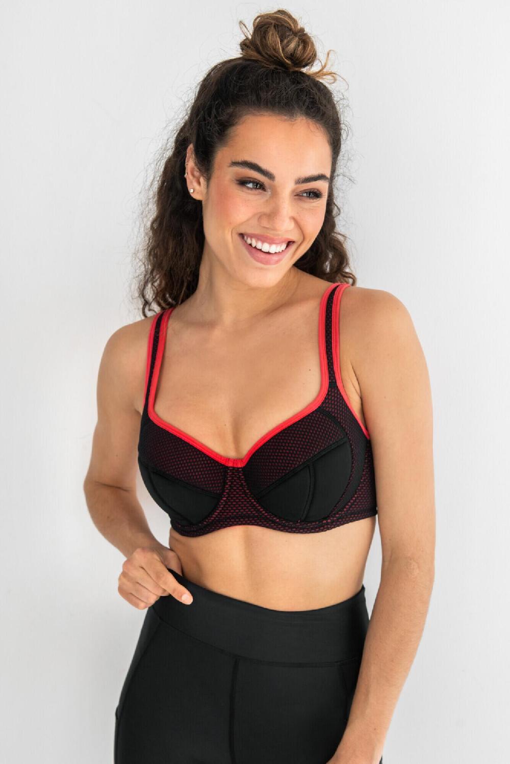pour moi Energy Reach Underwired Lightly Padded Sports Bra - Black/Coral