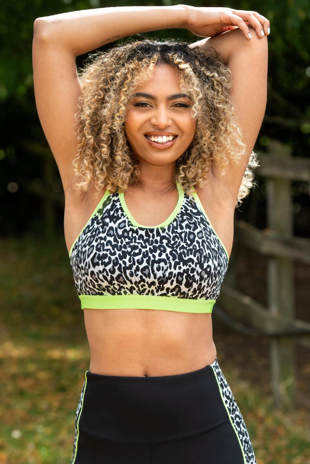 Pour Moi Energy Strive Non Wired Non Padded Lined Full Cup Sports Bra - Leopard/Lime