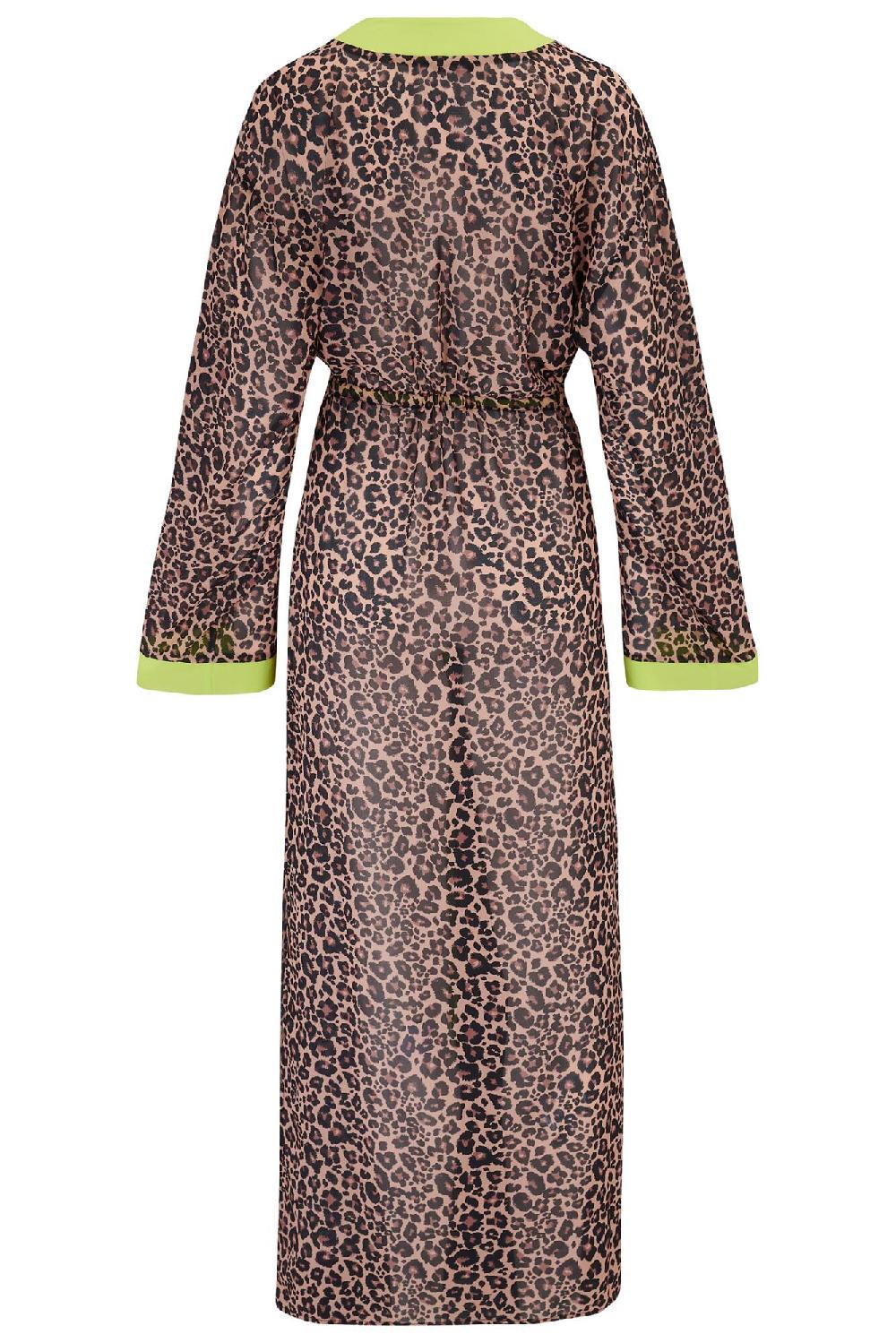 Pour Moi Flare Sleeve Chiffon Maxi Beach Kimono - Leopard/Lime