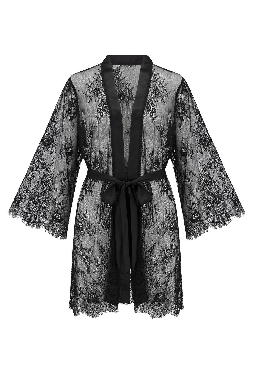 Pour Moi For Your Eyes Only Lace Dressing Gown - Black