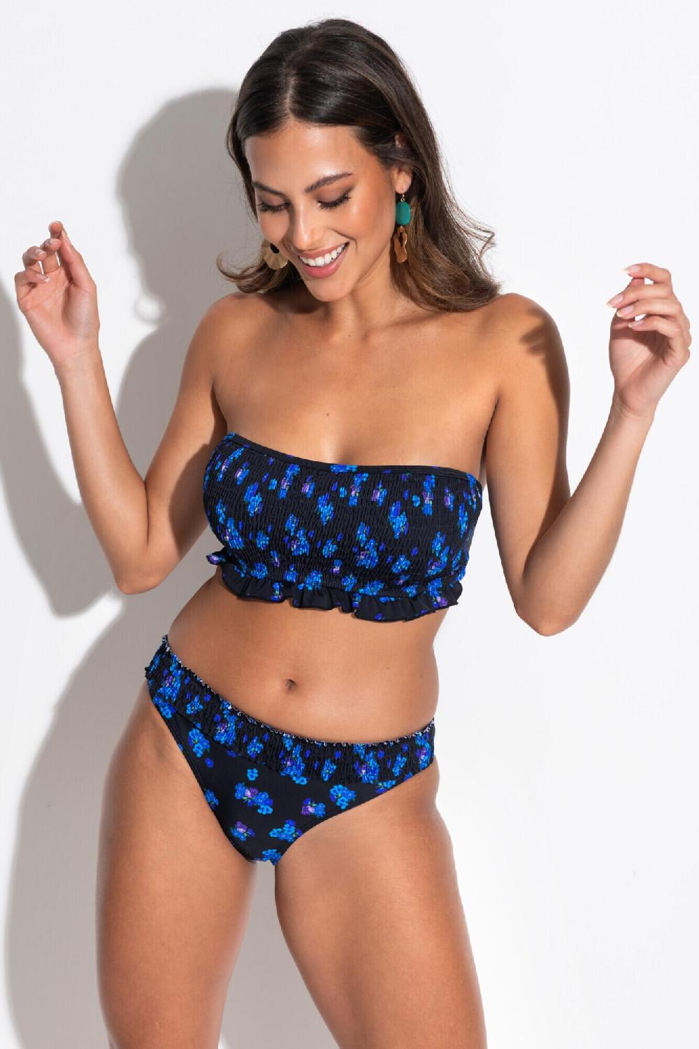 Pour Moi Free Spirit Frill Waist Bikini Brief - Black Ditsy