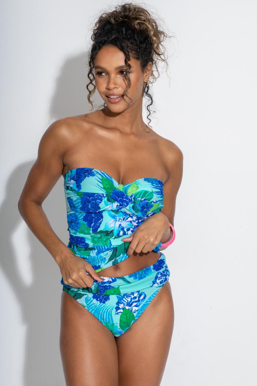 Pour Moi Free Spirit Non-Wired Strapless Tankini - Aqua Tropical