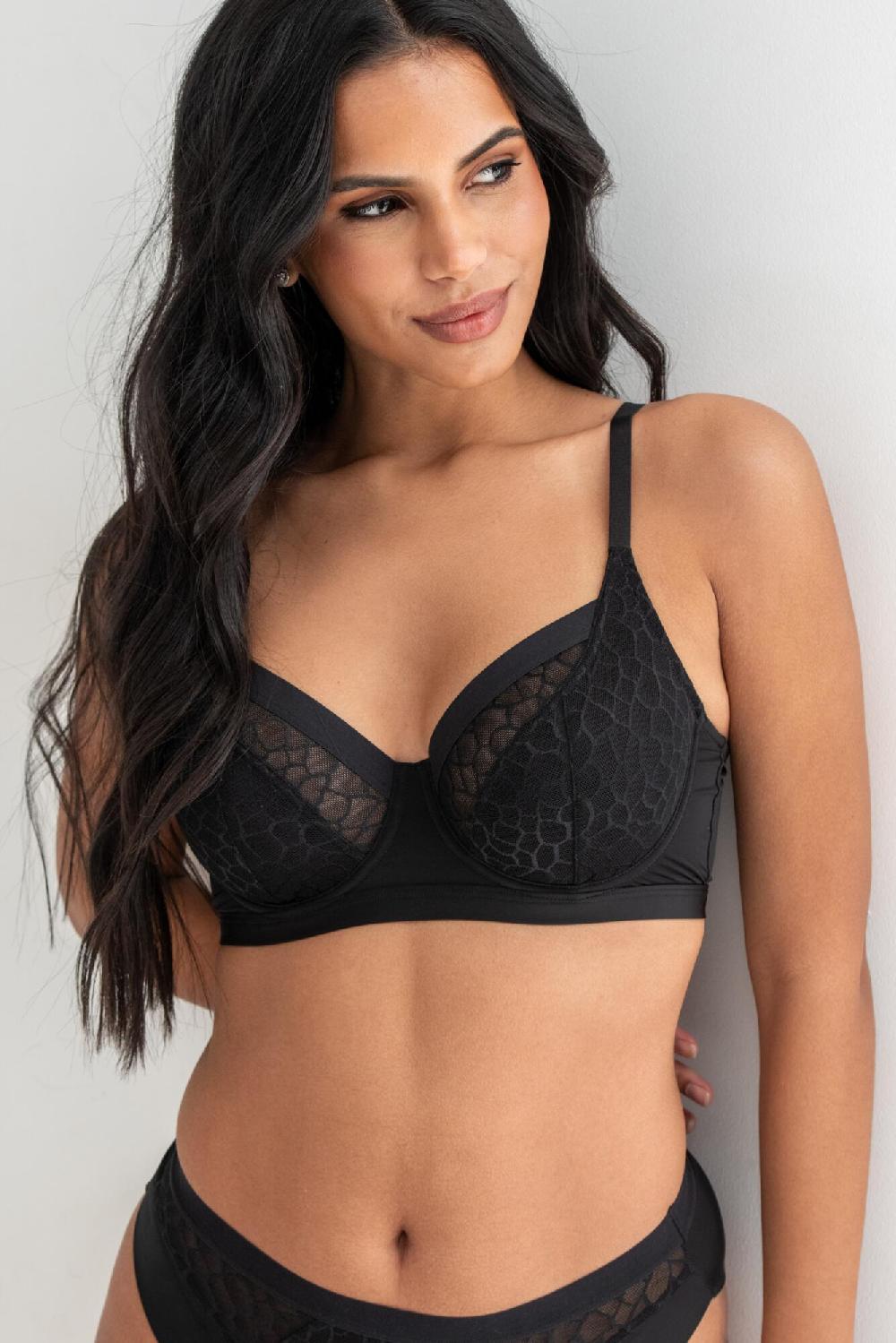 Pour Moi Geo Sculpt Non Padded Underwired Bra D-M - Black
