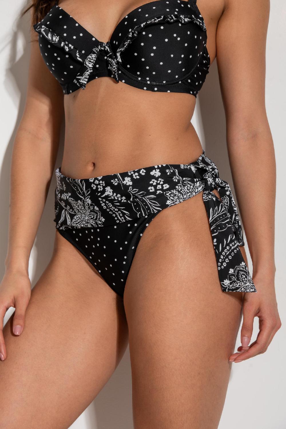 Pour Moi Getaway Foldover Tie Bikini Brief - Black/White