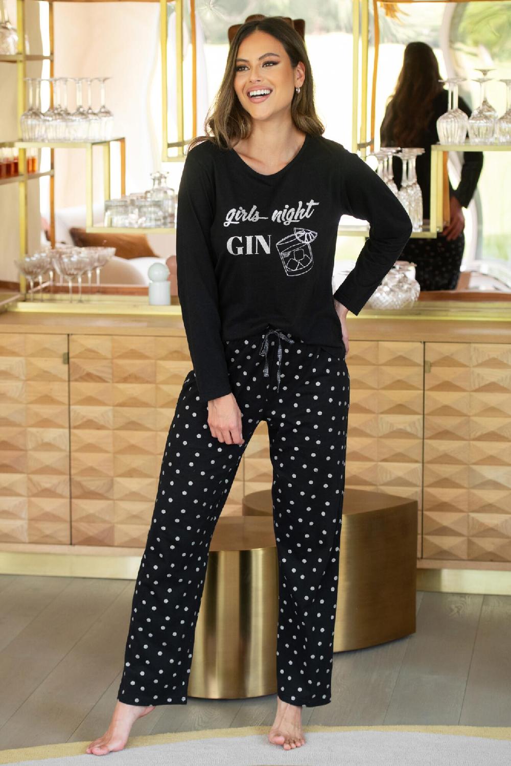 Pour Moi Girls Night Gin Cotton Jersey Pyjama Set - Black
