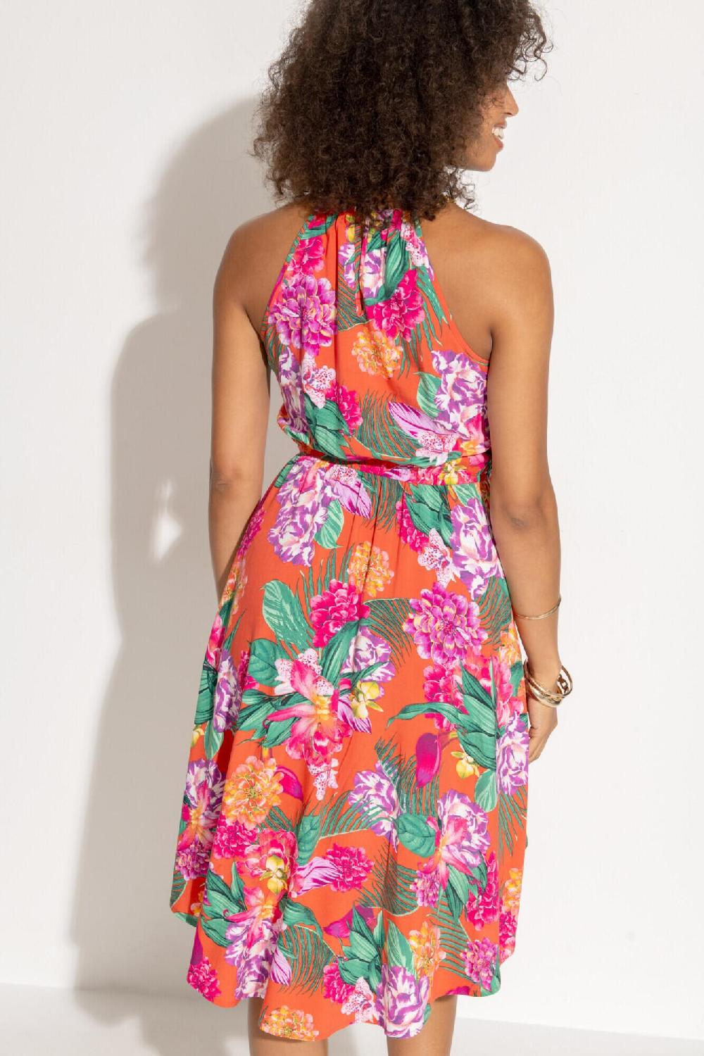 Pour Moi Gold Chain High Neck Beach Dress - Orange Tropic