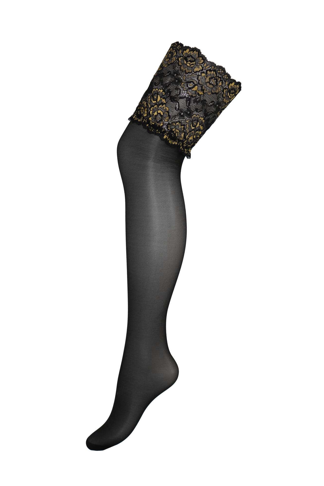 Pour Moi Gold Lace Top 15 Denier Hold-Ups - Black/Gold