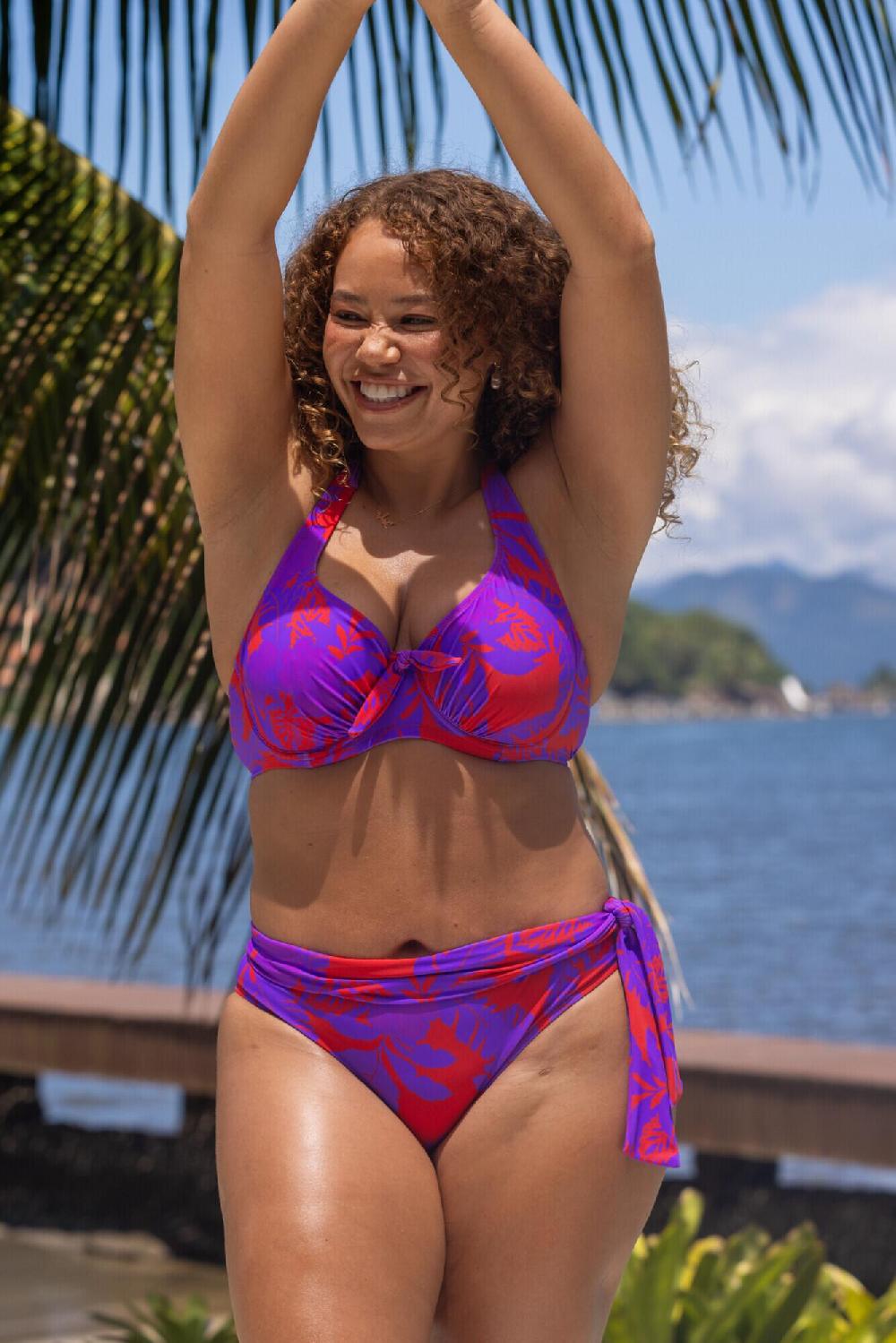 Pour Moi Heatwave Halter Underwired Bikini Top - Red/Purple