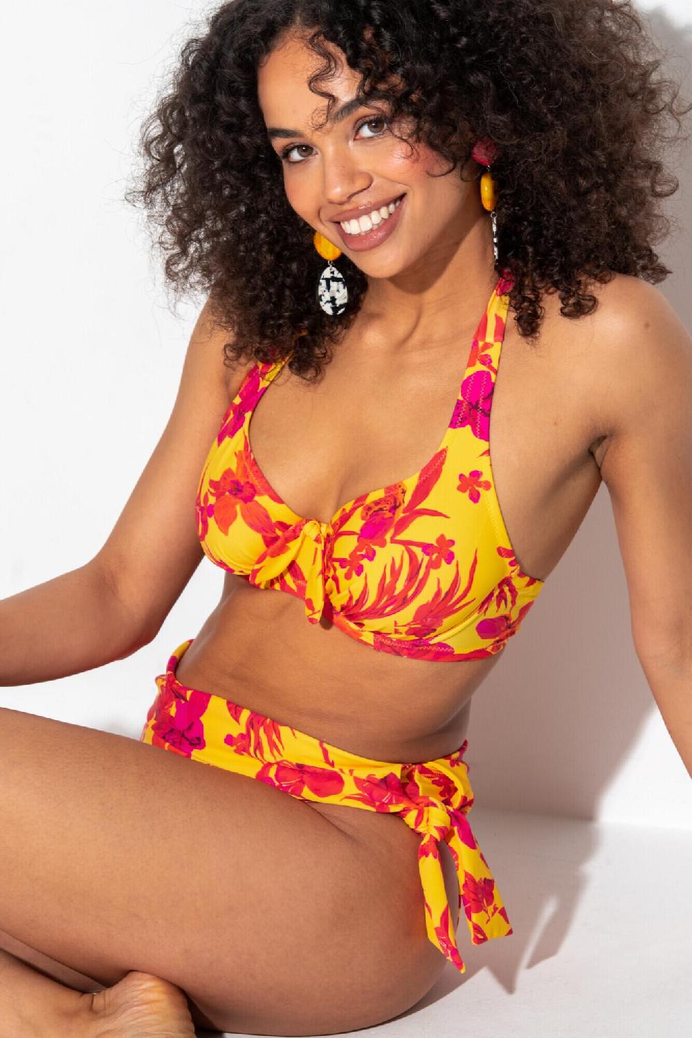 Pour Moi Heatwave Halter Underwired Top - Yellow Floral