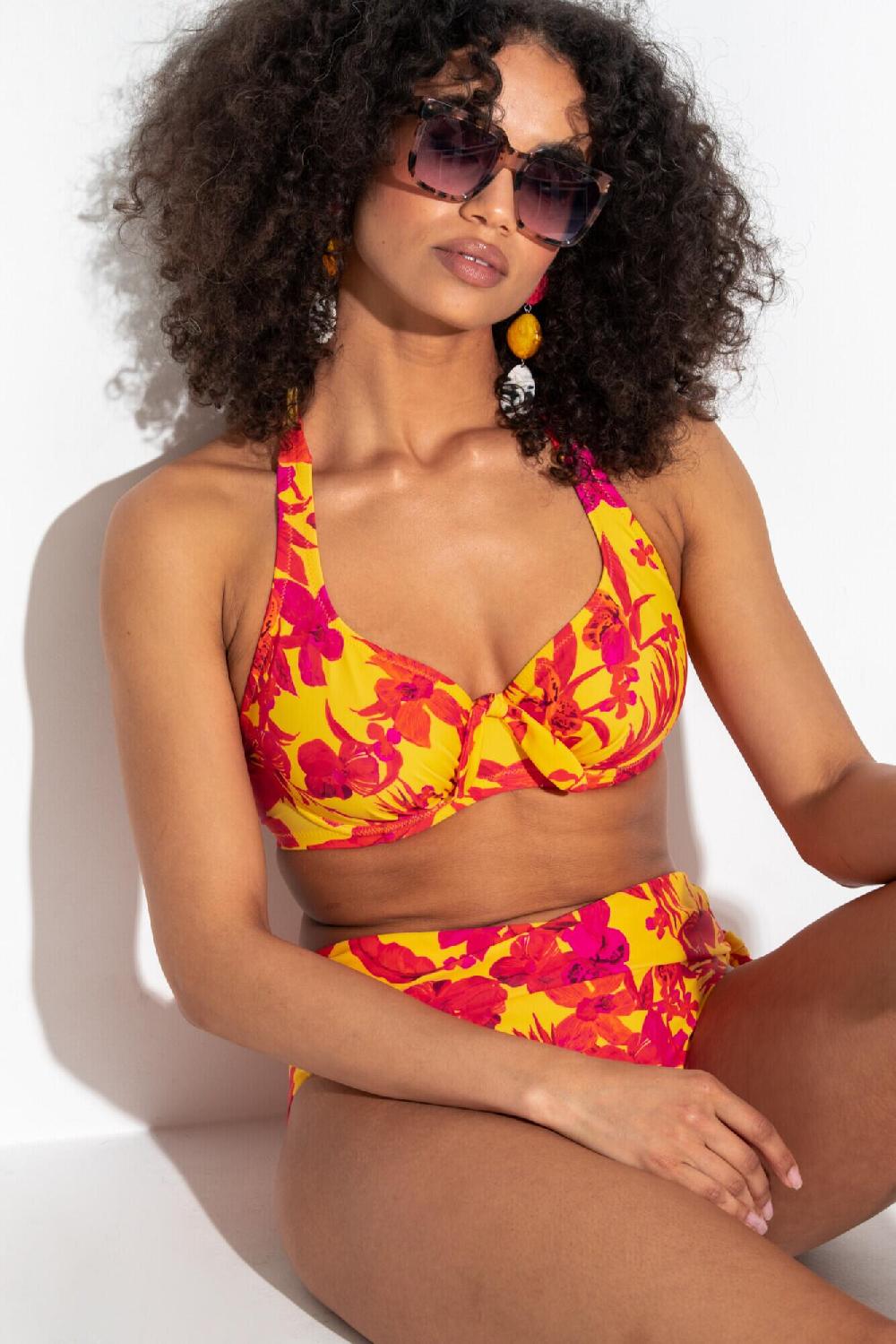 Pour Moi Heatwave Halter Underwired Top - Yellow Floral