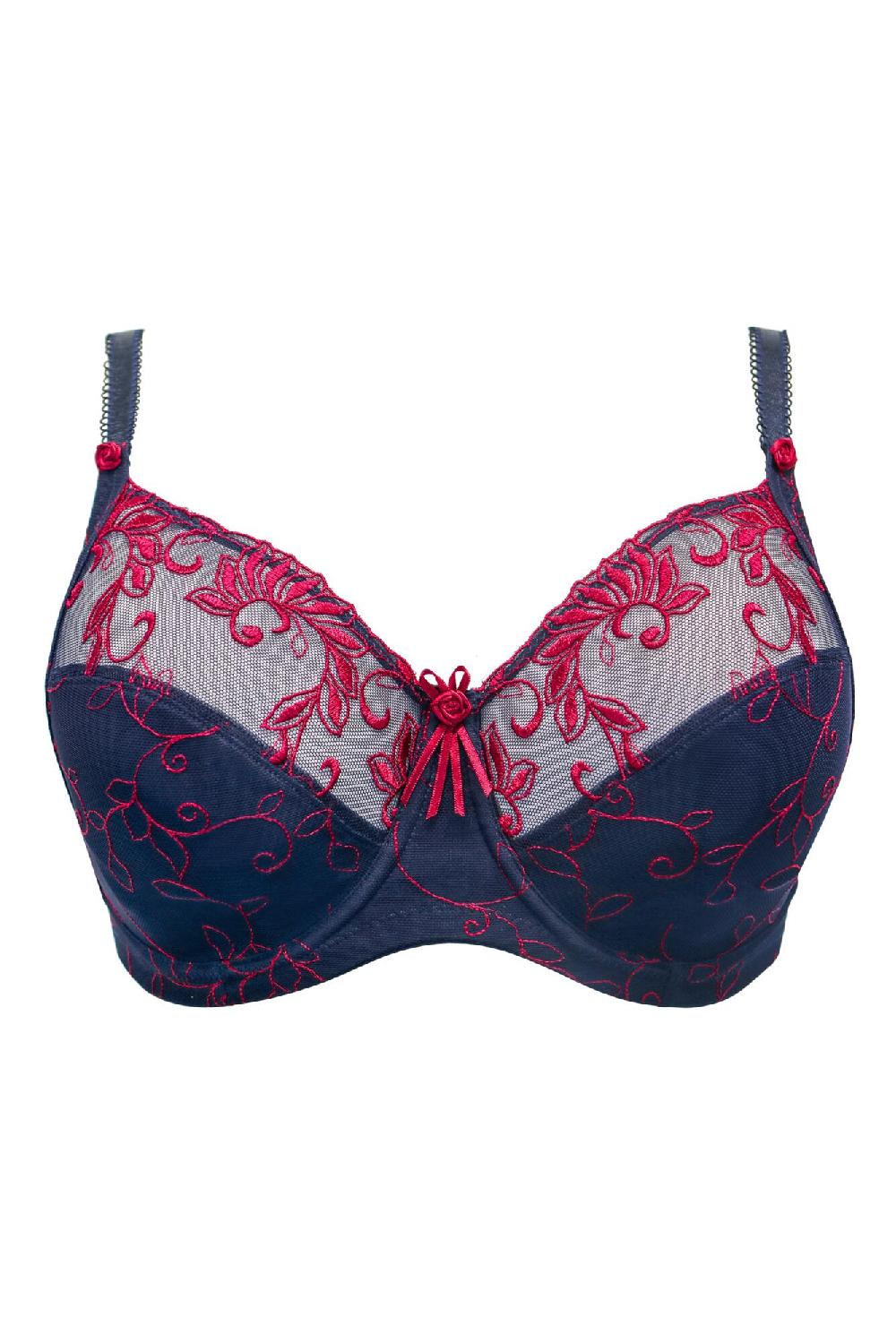 Pour Moi Imogen Rose Embroidered Bra D-M - Navy/Raspberry