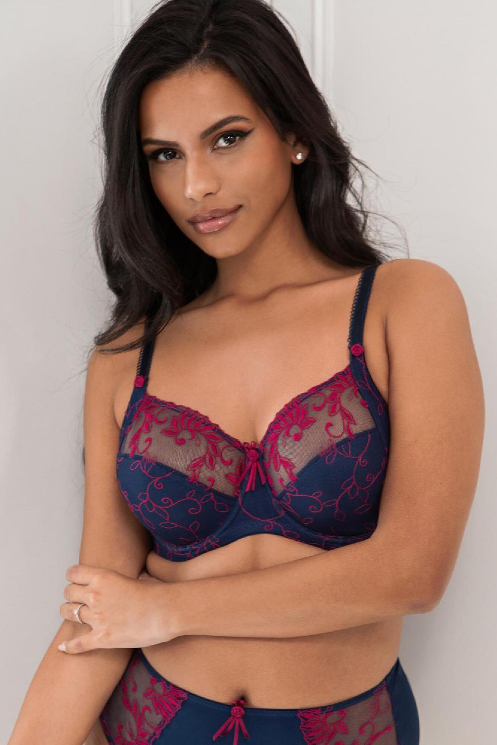 pour moi Imogen Rose Embroidered Bra D-M - Navy/Raspberry