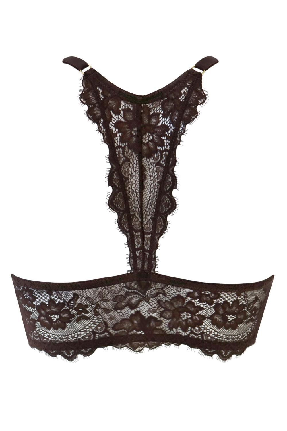 Pour Moi India Eyelash Lace Front Fastening Non Wired Bralette - Chocolate