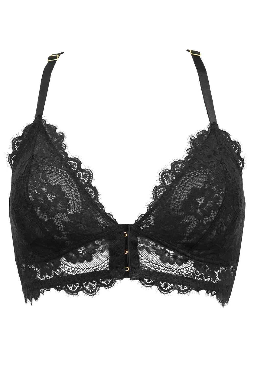 Pour Moi India Eyelash Lace Front Fastening Non Wired Bralette - Black