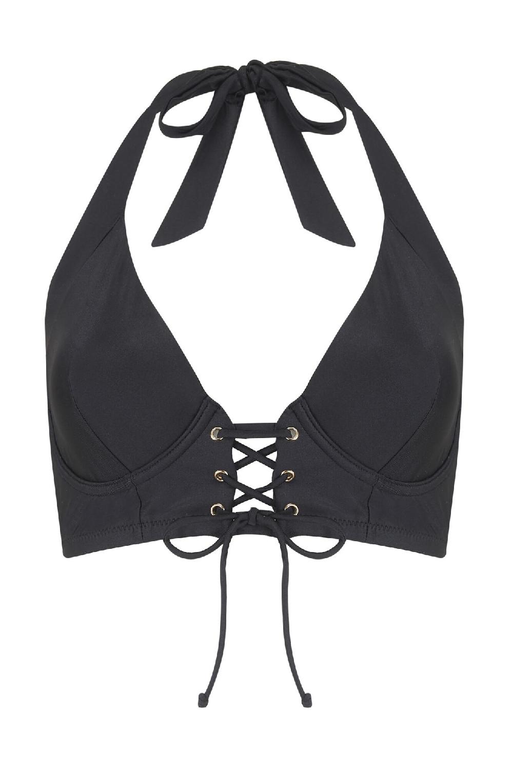 Pour Moi India Recycled Longline Underwired Halter Top - Black